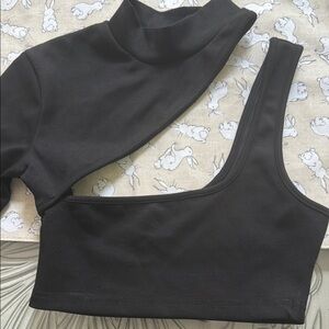 Edikted Black One-Shoulder Cutout Crop Top, Size XS, Never Worn, Nice Material